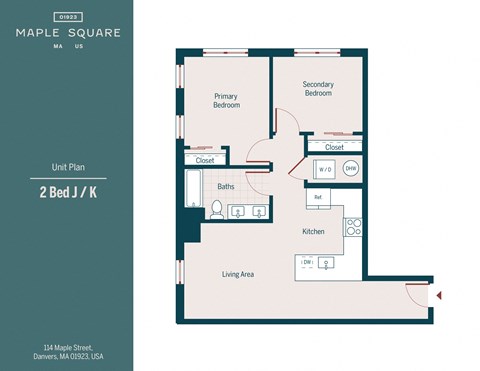 A floor plan for a 2 Bedroom, 2 Bathroom apartment at Maple Square.